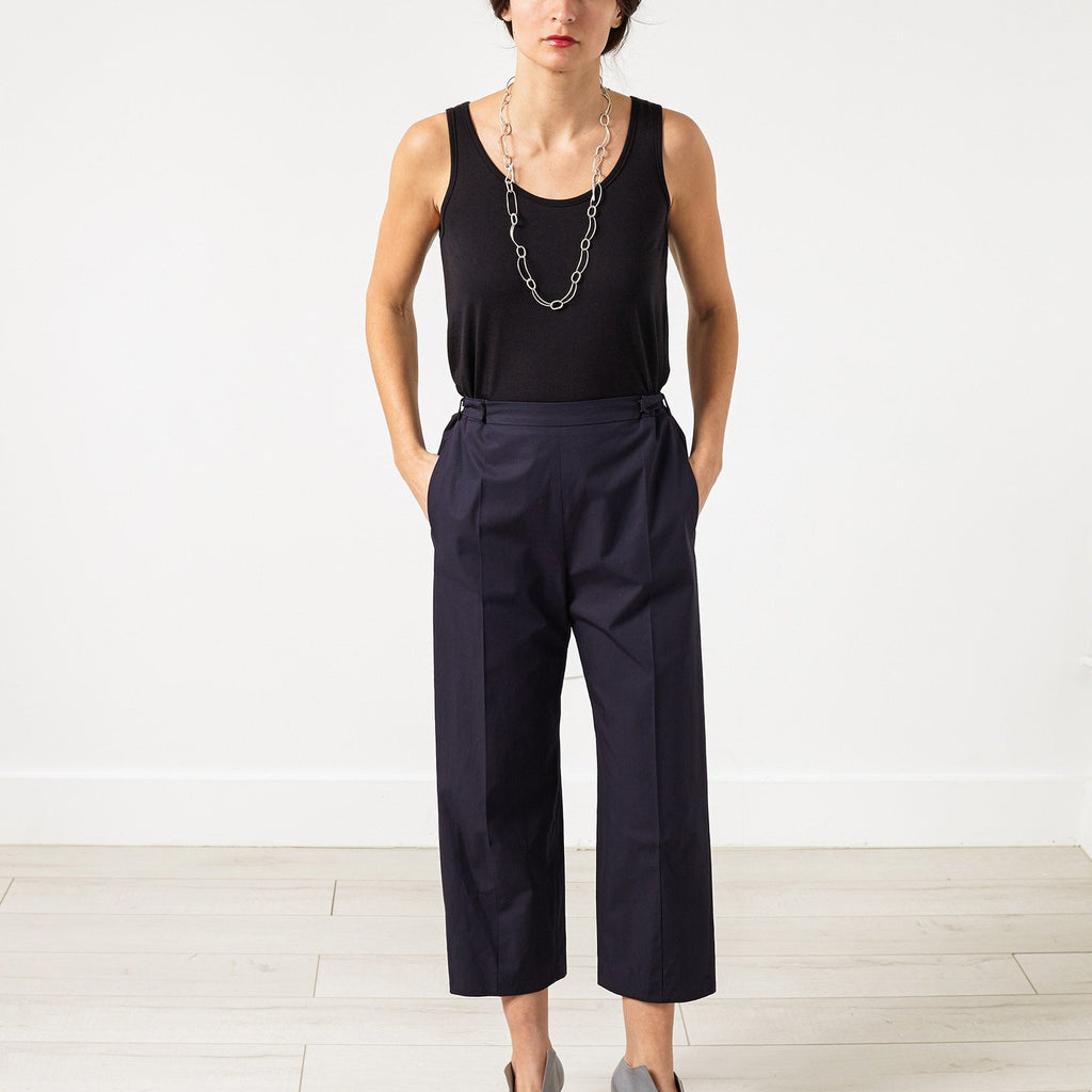 Wide Cropped Trouser in Navy