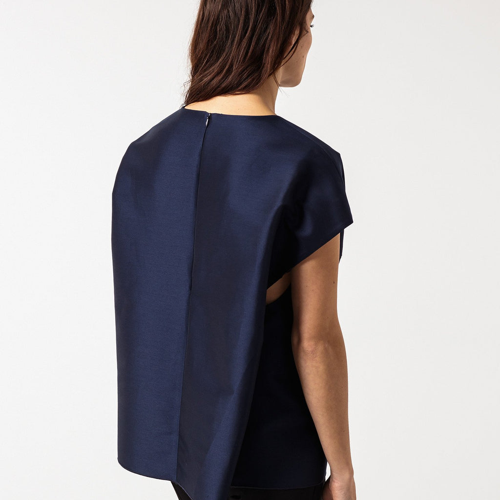 Tucked Sleeve Blouse in Navy