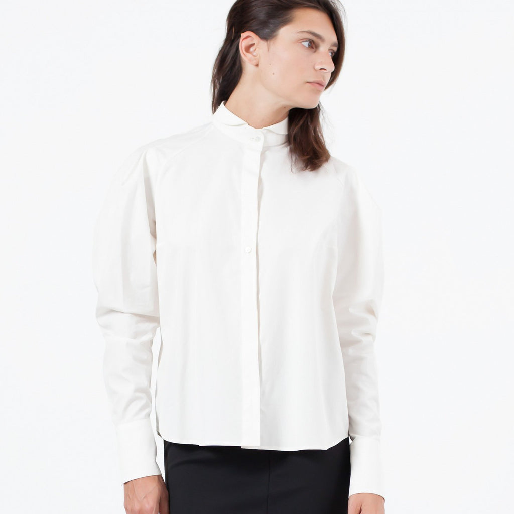 Trim Collar Poplin Blouse in Off White