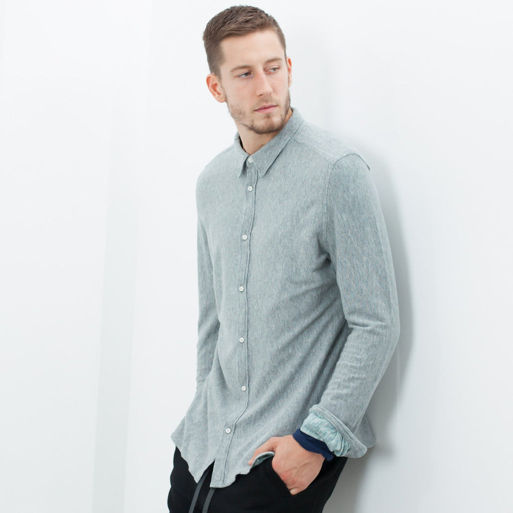 Kasuri Jersey Button-Up in Blue Grey