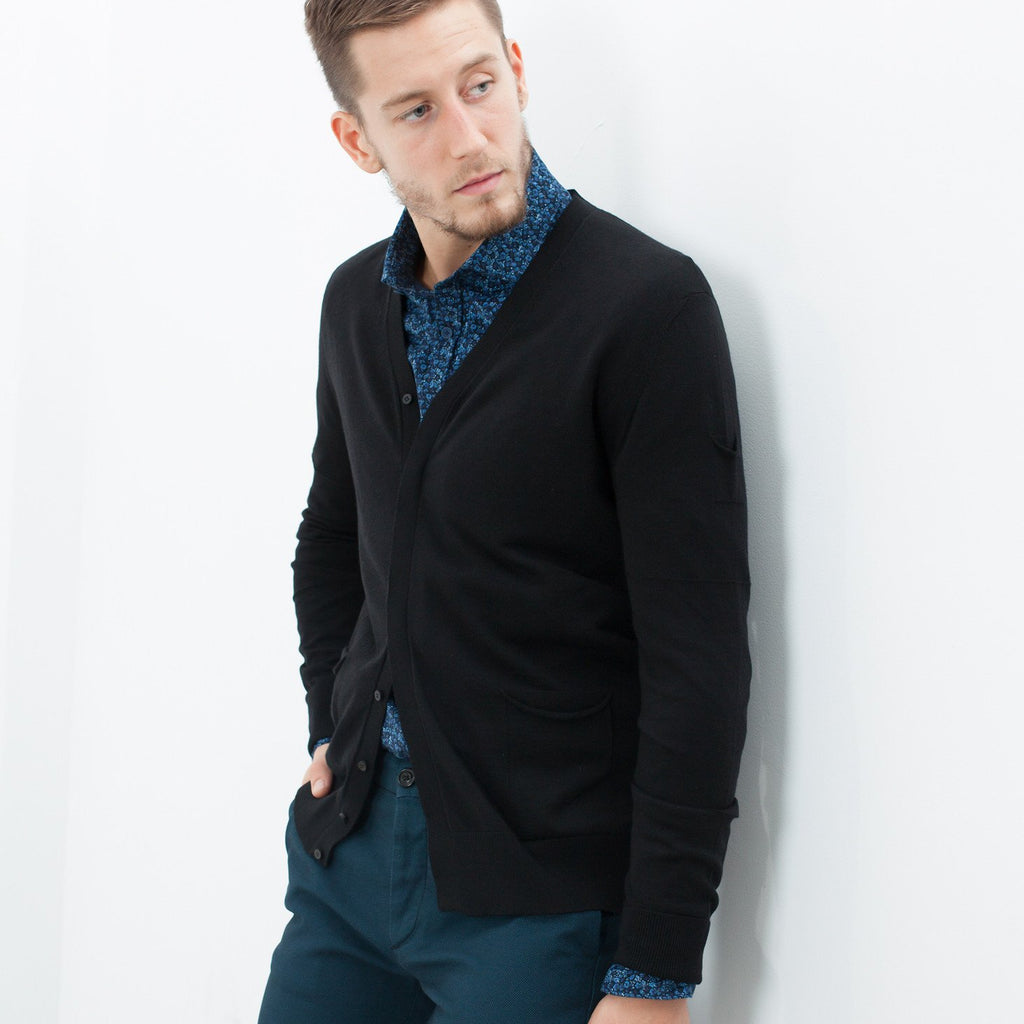 Hidden Placket Cardigan in Black