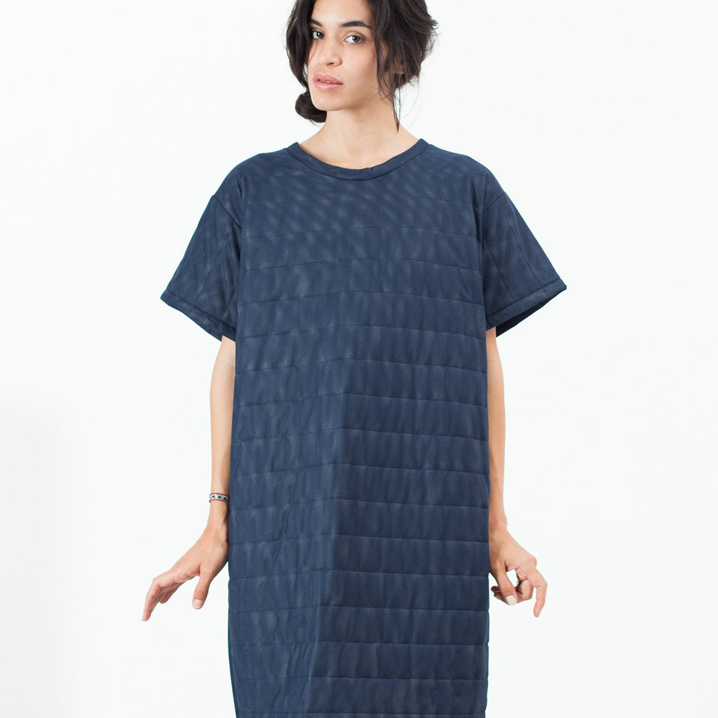 Quilted Mesh T-Shirt Dress in Navy