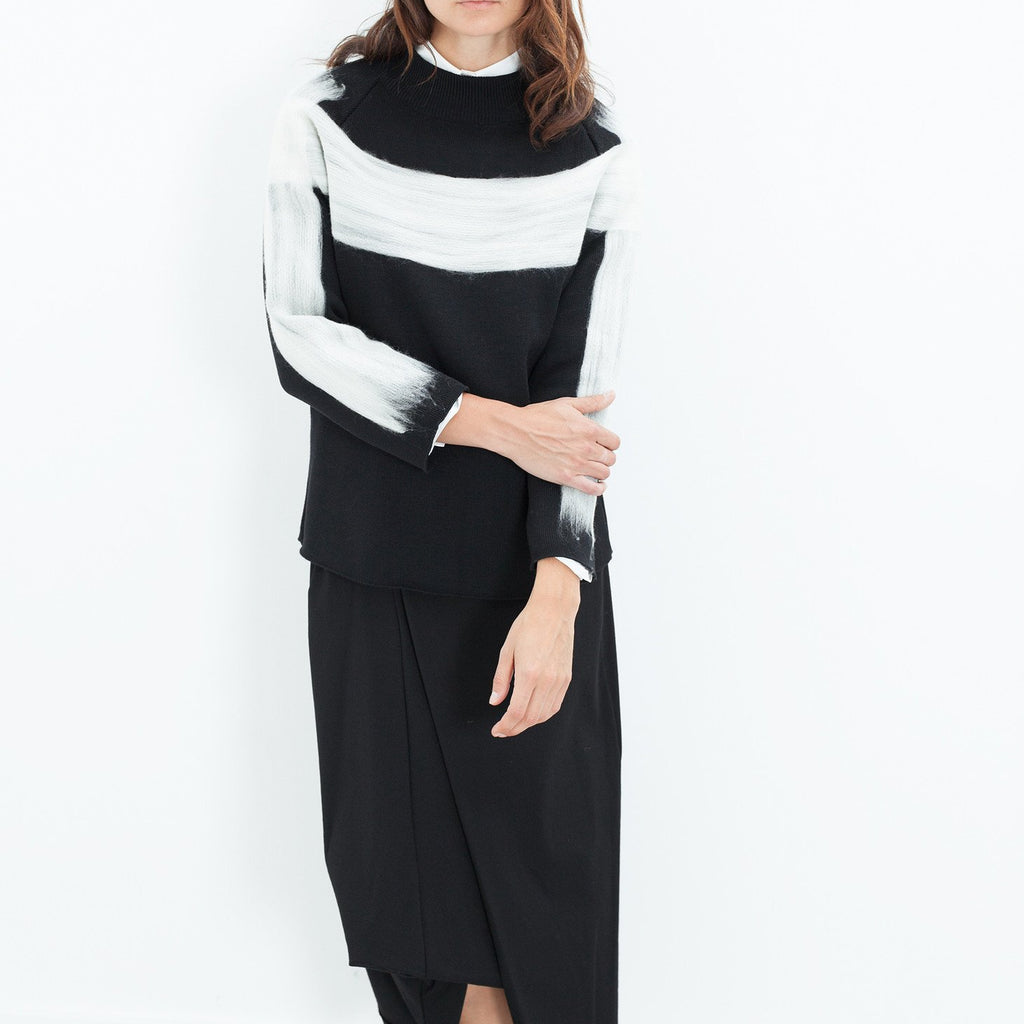 Contrast Felted Sweater in Black