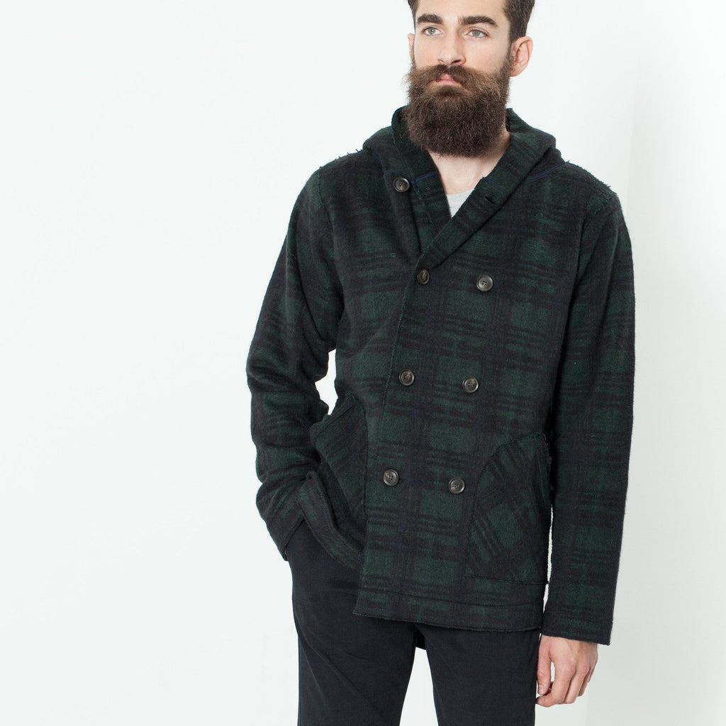 Double Breasted Hoodie in Forest Plaid