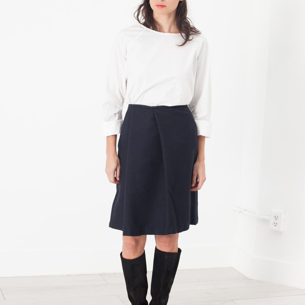 Pleated Wool Skirt in Navy