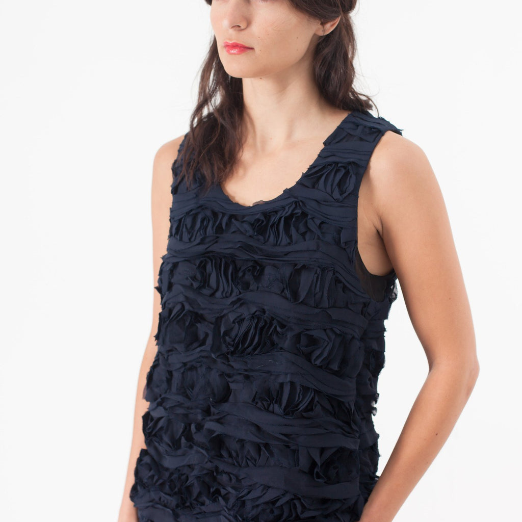 Ruffled Tank Top in Navy