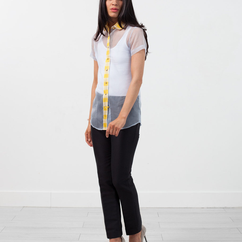 Sheer Button-Up Blouse in Pale Blue