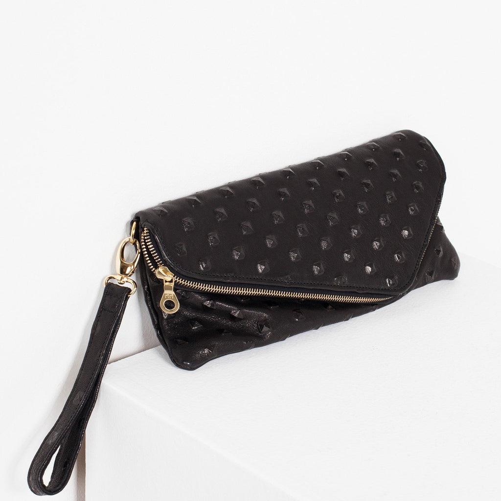 Roxanne Leather Clutch in Black