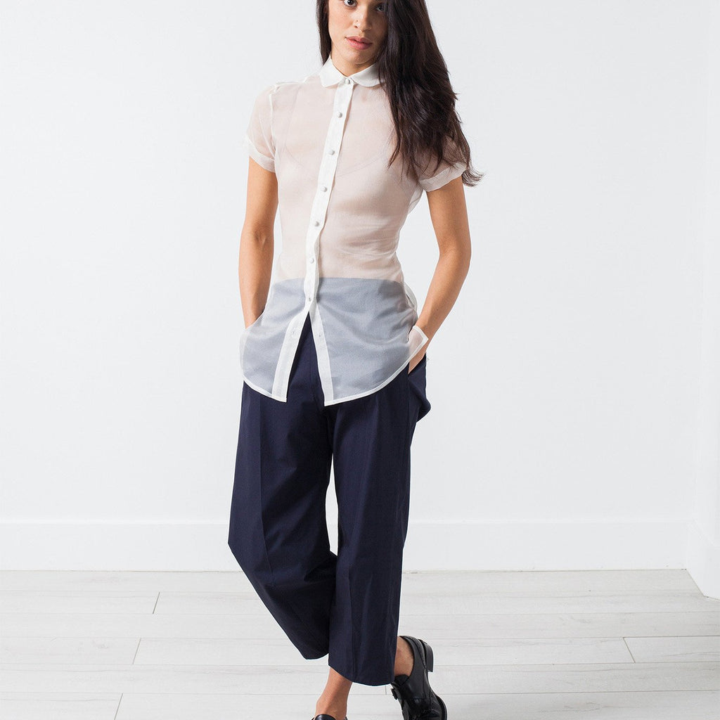 Sheer Button-Up Blouse in Ivory