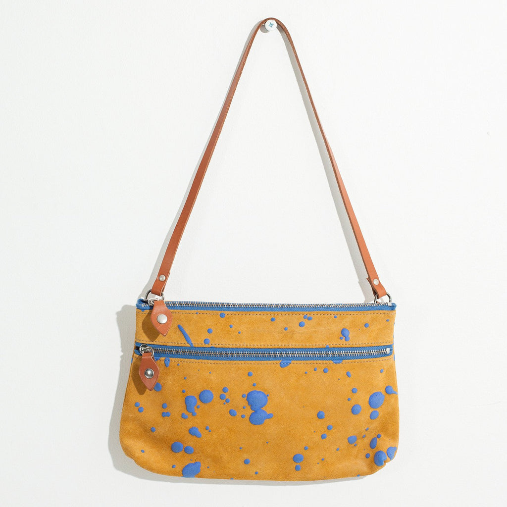 Ink Splatter Shoulder Bag in Mustard/Blue