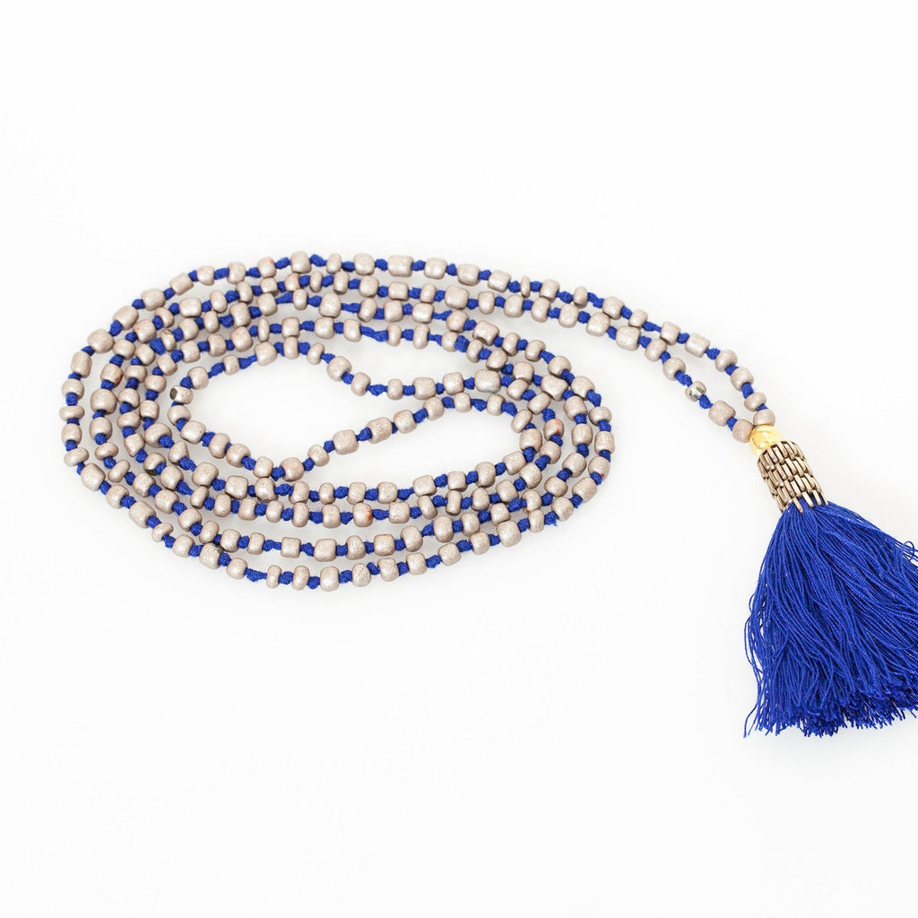Prayer Bead Necklace in Grey/Blue