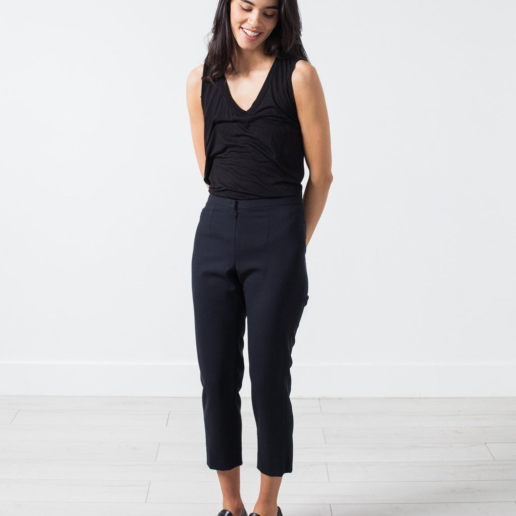 Wool Cropped Pant in Navy