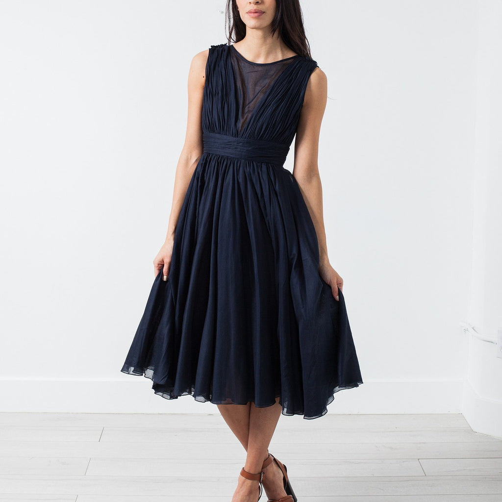 Voile V-Neck Dress in Navy