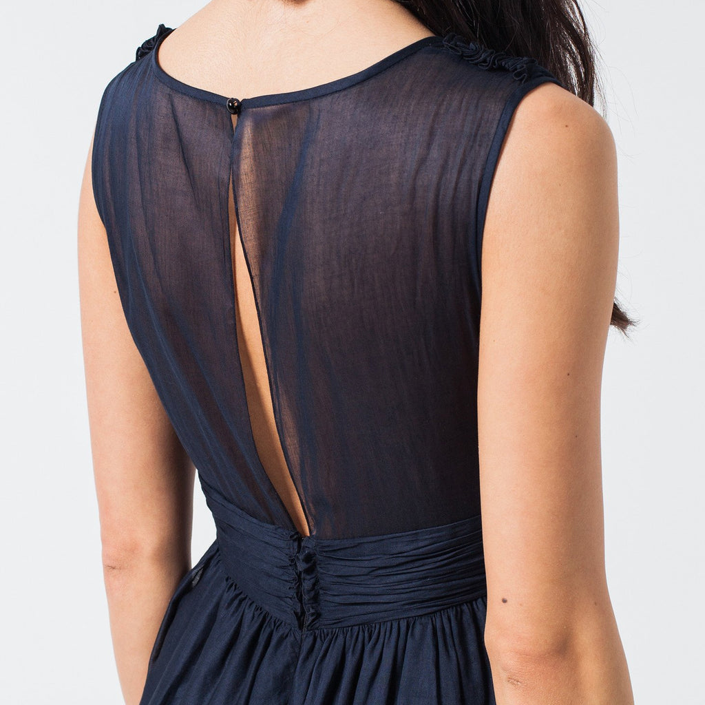 Voile V-Neck Dress in Navy
