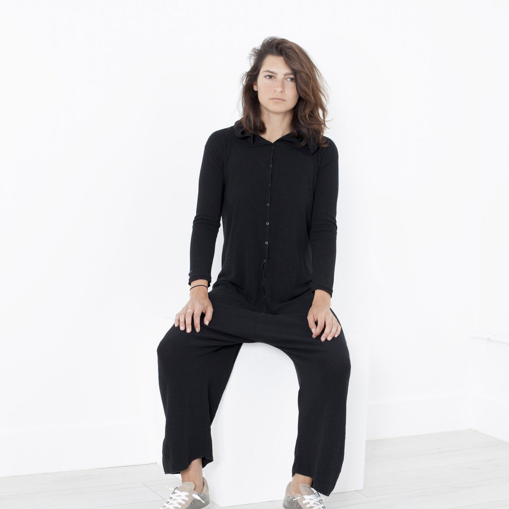 Knit Hooded Jumpsuit in Black