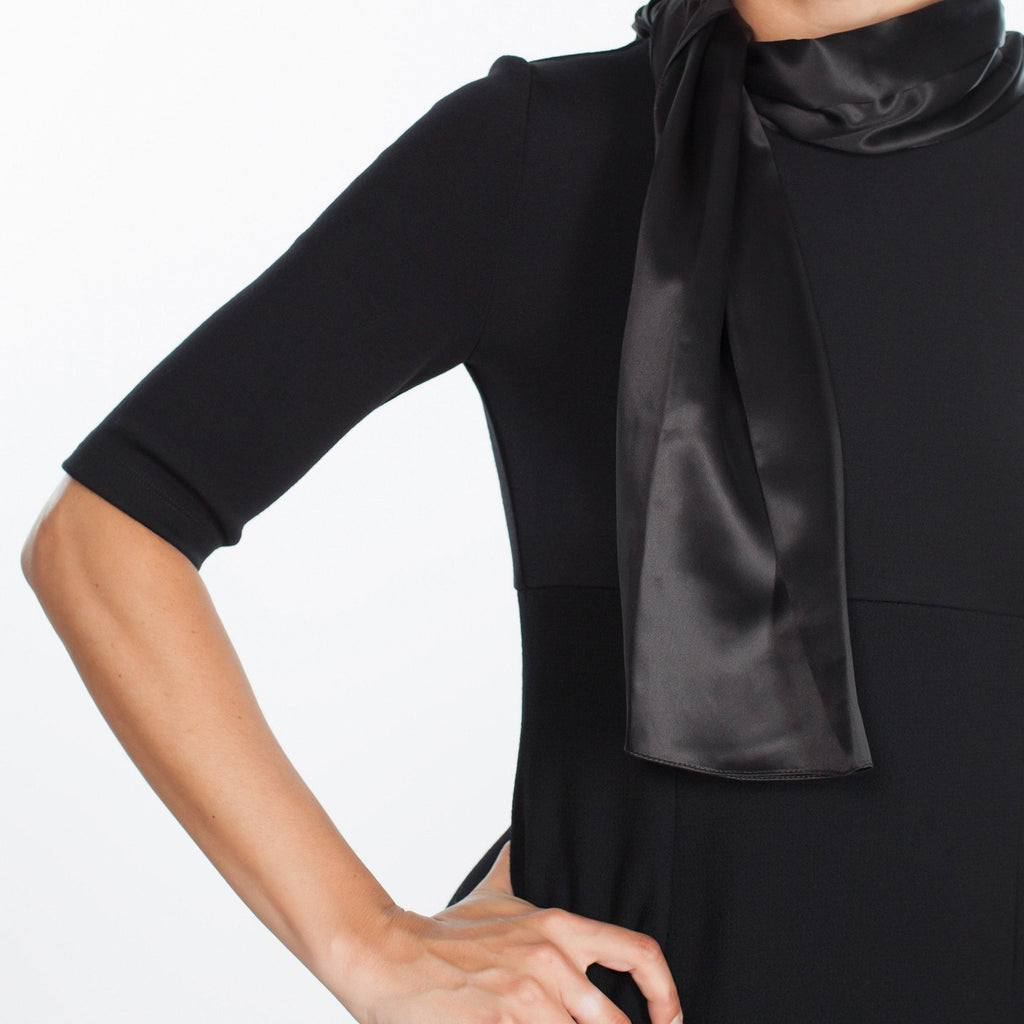 Tie Neck Wool Dress in Black