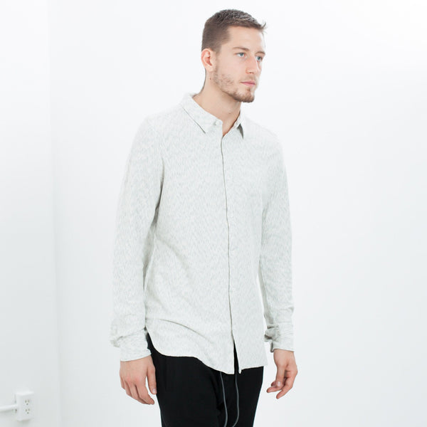 Kasuri Jersey Button-Up in Ivory/Black