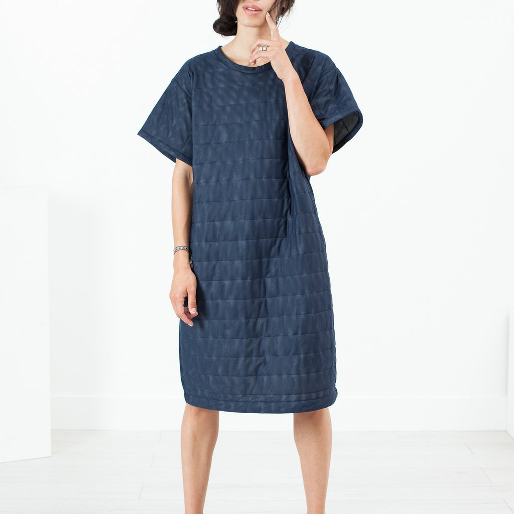Quilted Mesh T-Shirt Dress in Navy