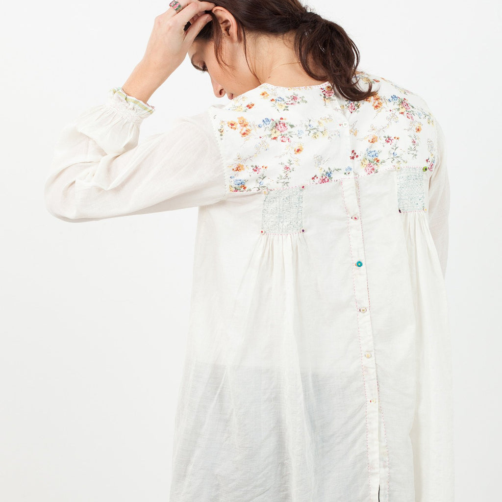 Floral Front Peasant Blouse in White