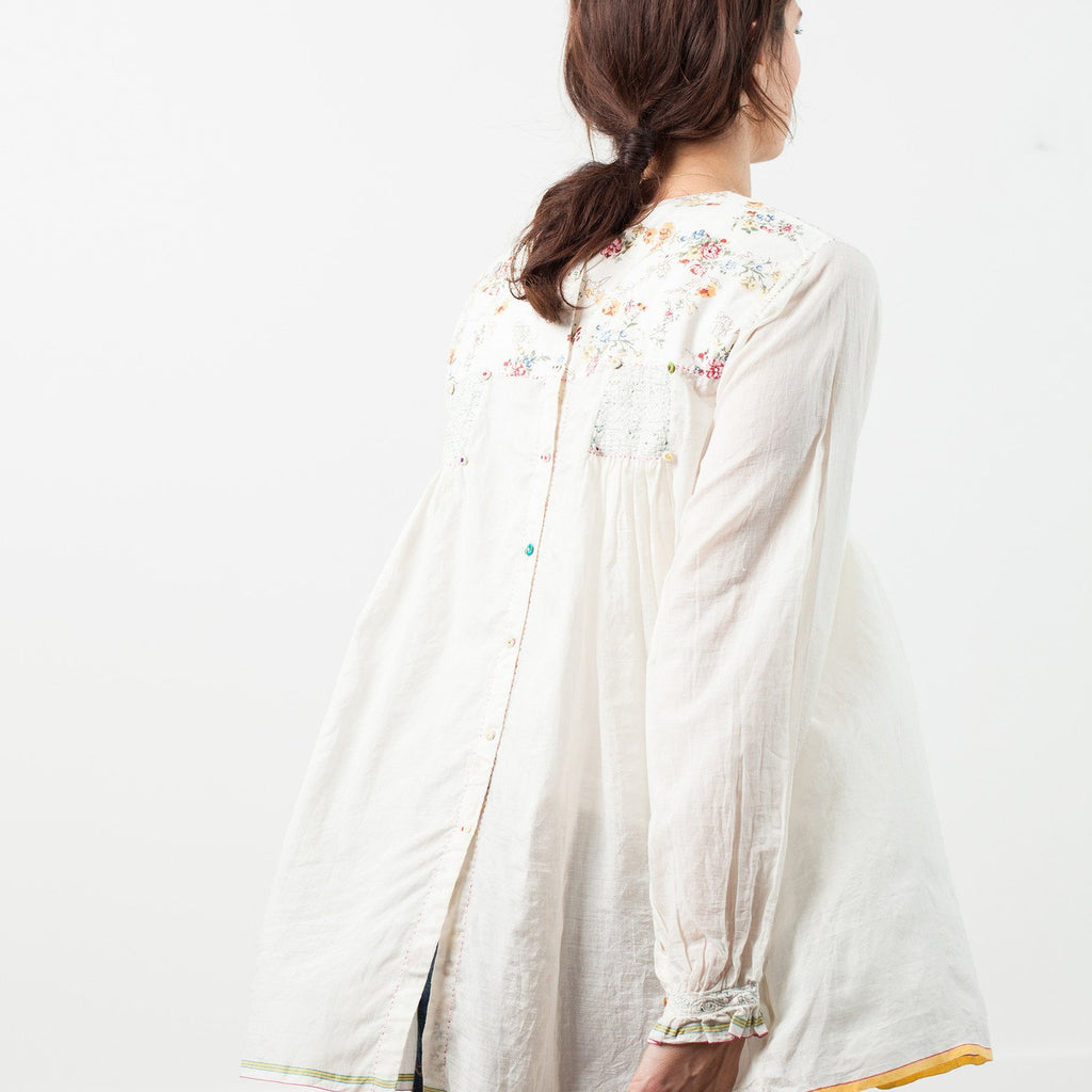 Floral Front Peasant Blouse in White