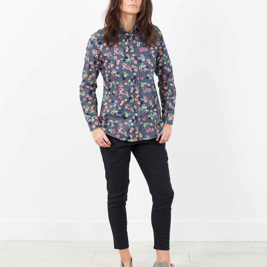 Long Sleeve Blouse in Black/Floral