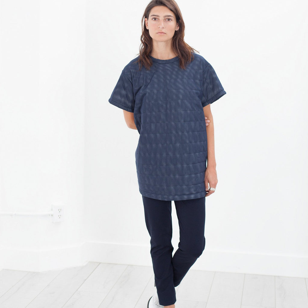 Quilted Mesh Mini Dress in Navy