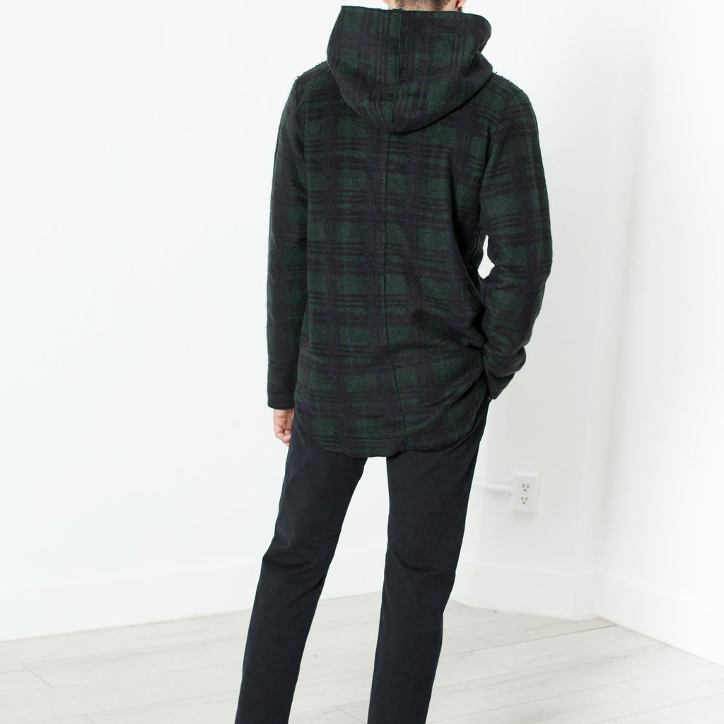 Double Breasted Hoodie in Forest Plaid