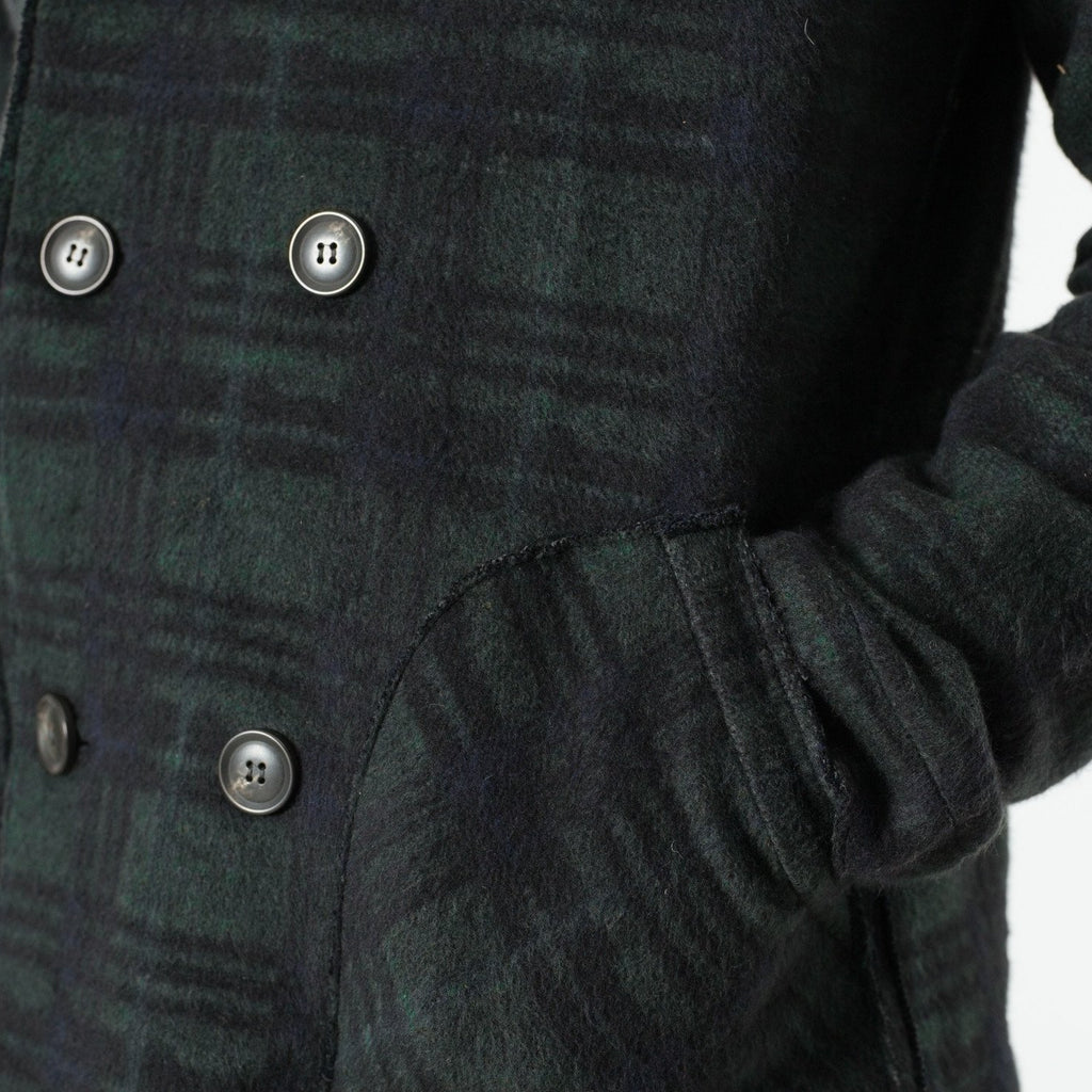 Double Breasted Hoodie in Forest Plaid