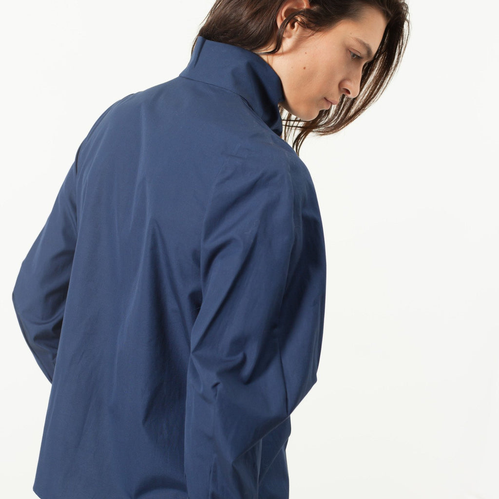 Full Collar Poplin Blouse in Navy