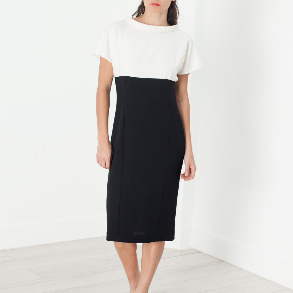 Pearl Fastened Dress in Cream/Black