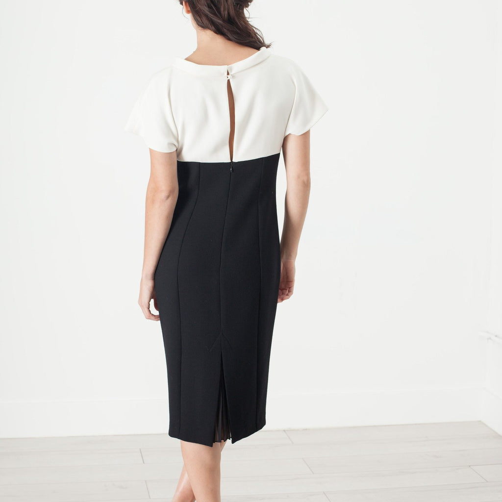 Pearl Fastened Dress in Cream/Black