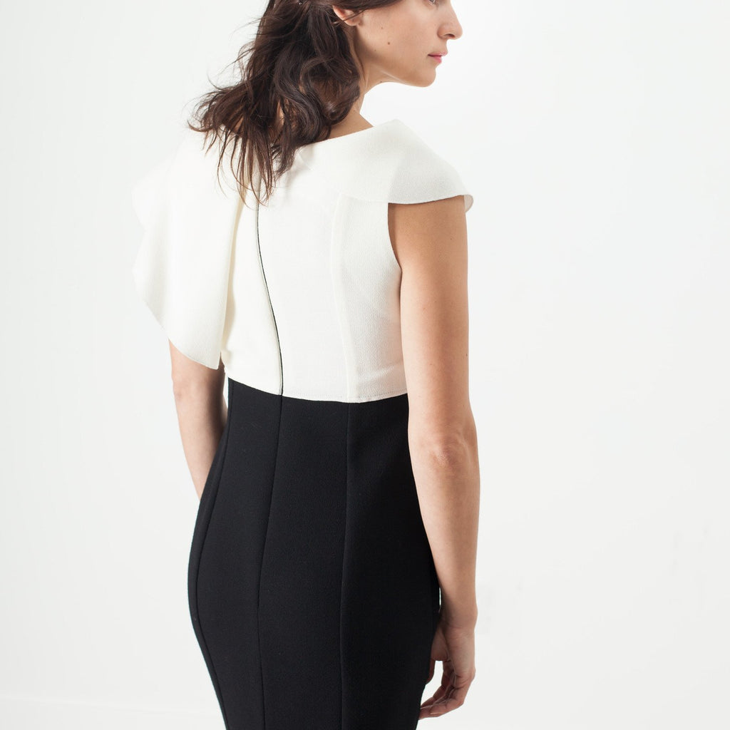 Asymmetric Dress in Cream/Black