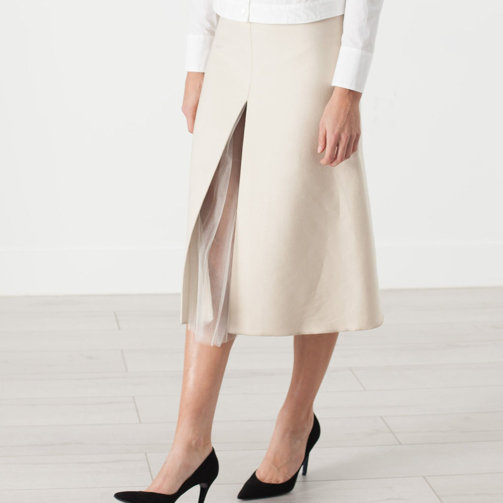 Tulle Pleat Skirt in Cream