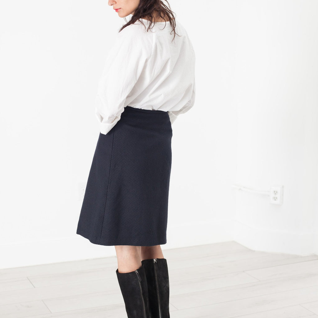 Pleated Wool Skirt in Navy