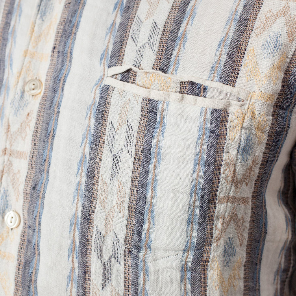 Linen Western Shirt in Beige/Blue