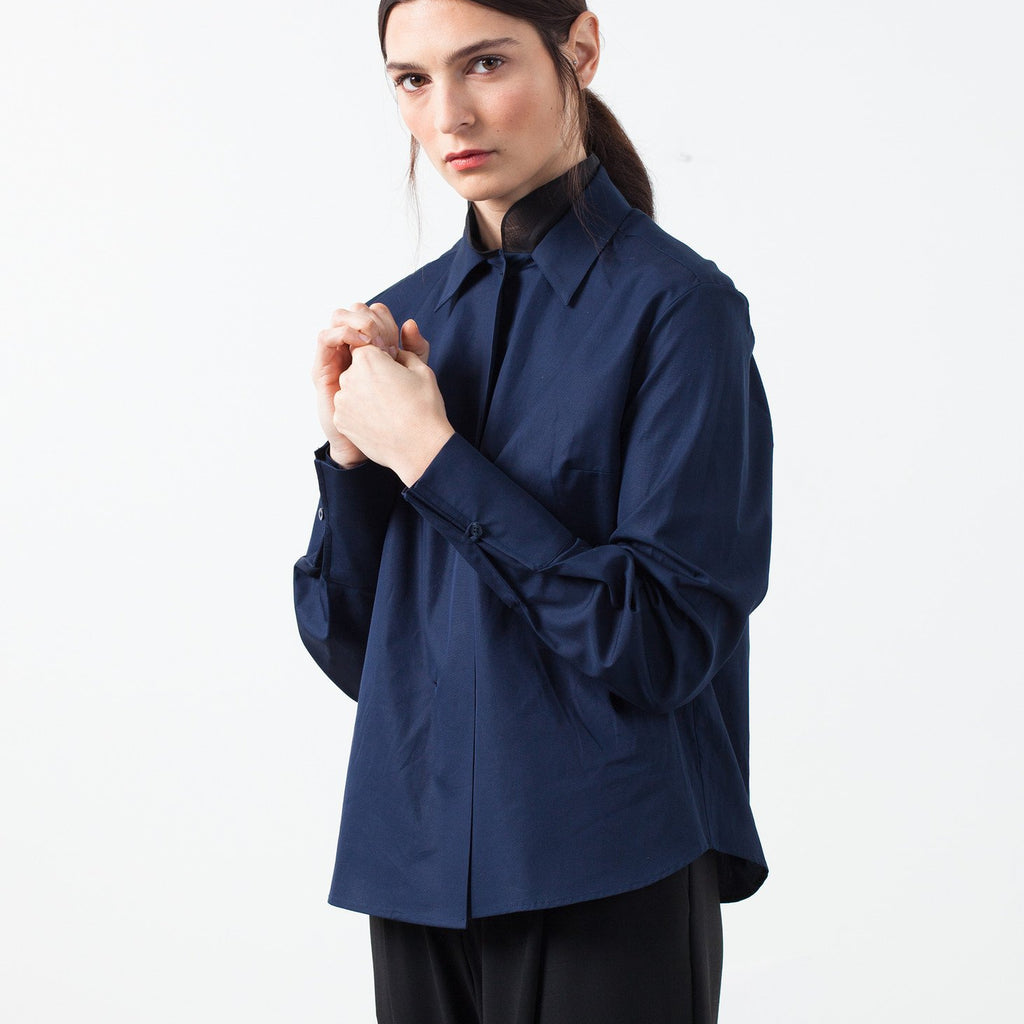 Sheer Silk Collar Button Up