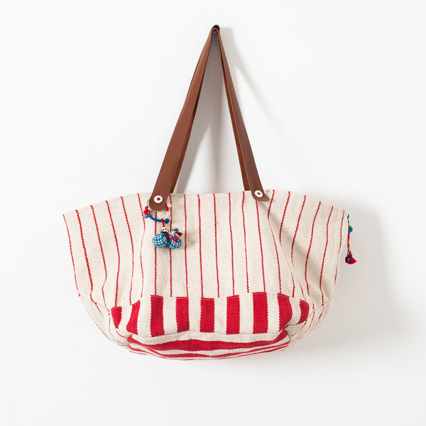 Woven Oversized Tote in Red Stripe